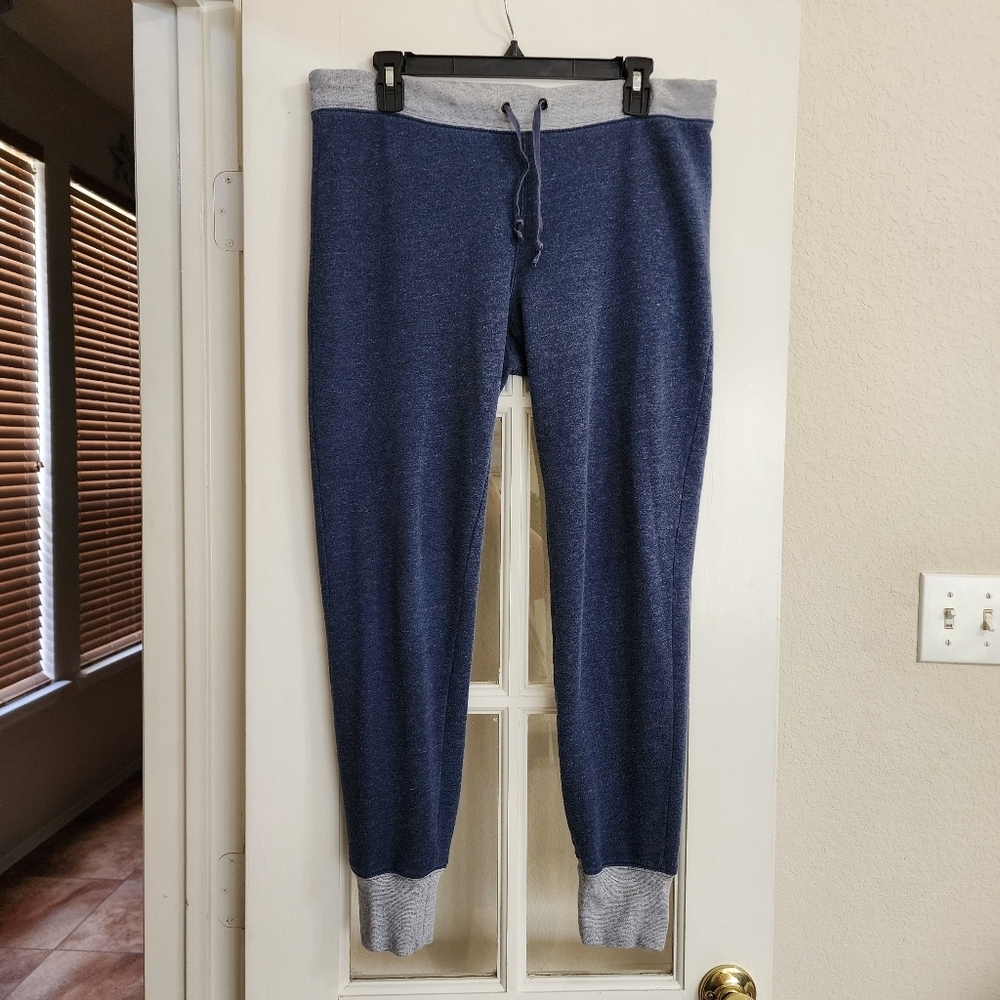 J.Crew Women's Blue Knit Jogger Sweatpants Gray Trim Drawstring Size Medium